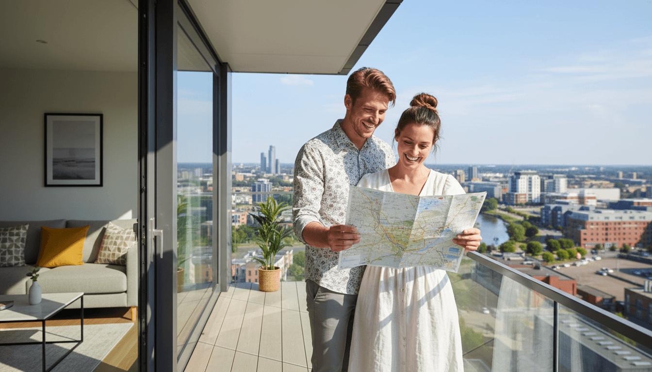 Leisure travelers enjoying a serviced apartment view in Warrington
