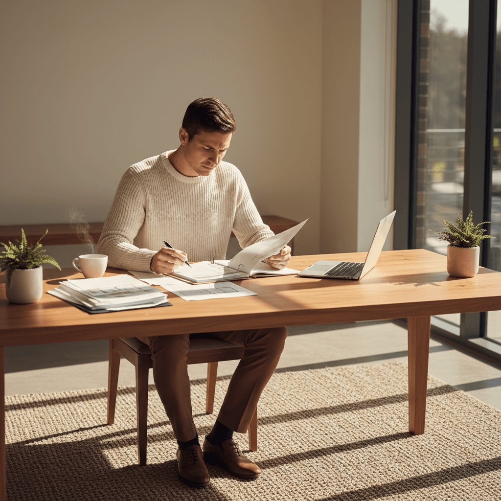 Team member reviewing accommodation details at desk