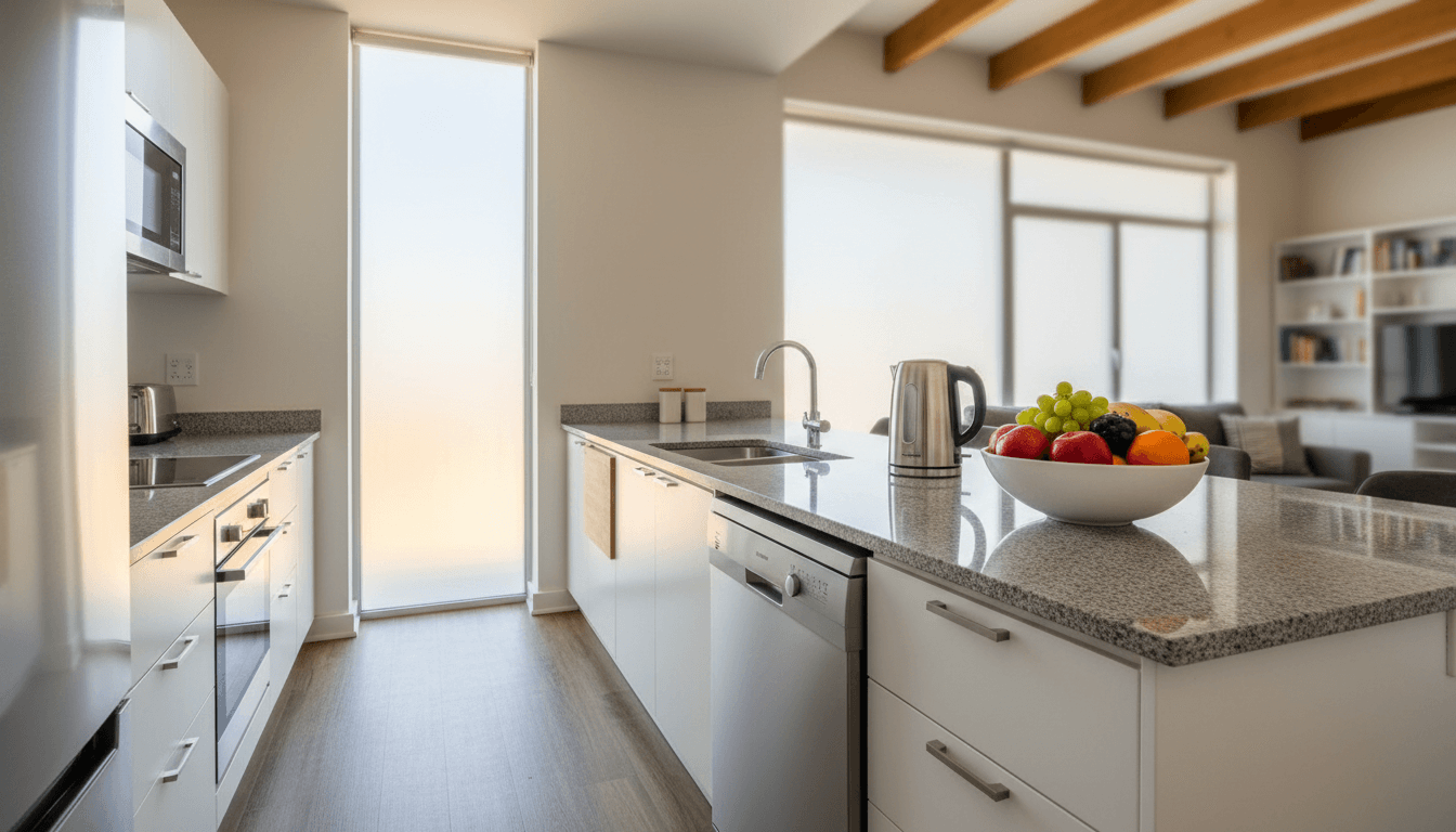 Fully equipped kitchen with modern appliances and welcoming ambiance