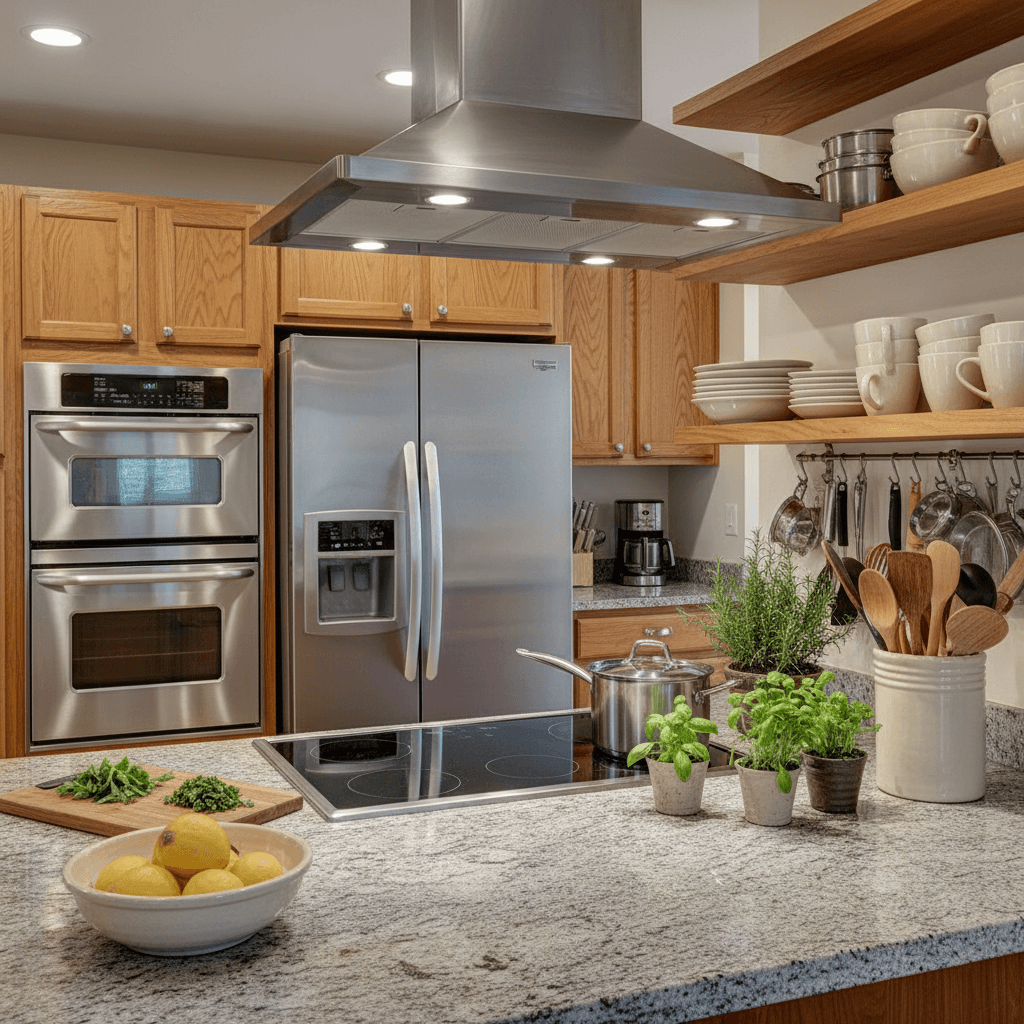 Fully equipped kitchen with stainless steel appliances