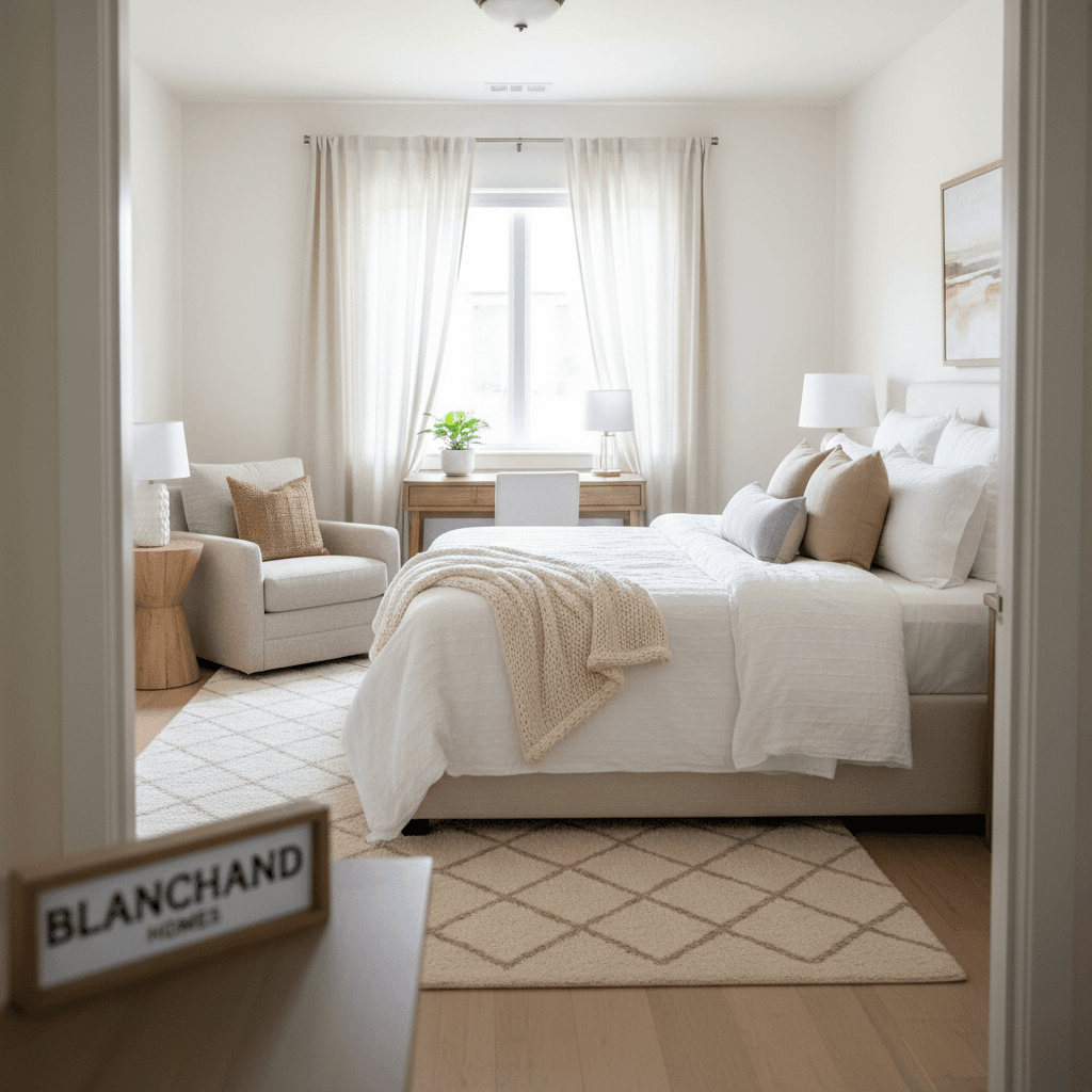 Comfortable guest bedroom ready for arrival