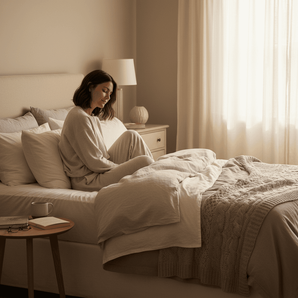 Comfortable bedroom with warm ambient lighting