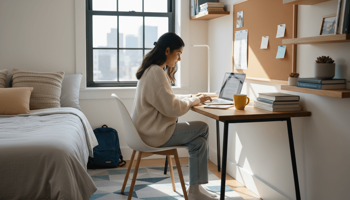 Student studying in serviced accommodation near Warrington universities