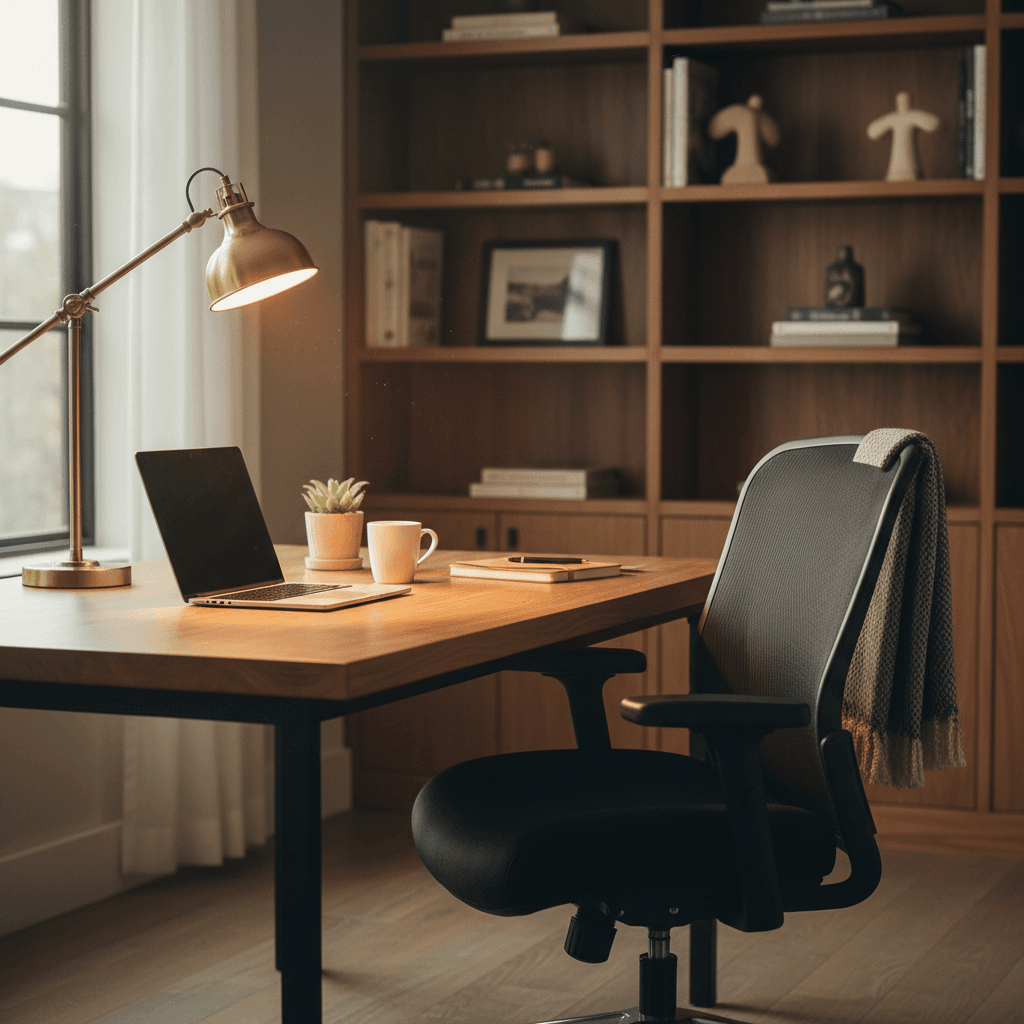 Dedicated workspace with desk and ergonomic seating