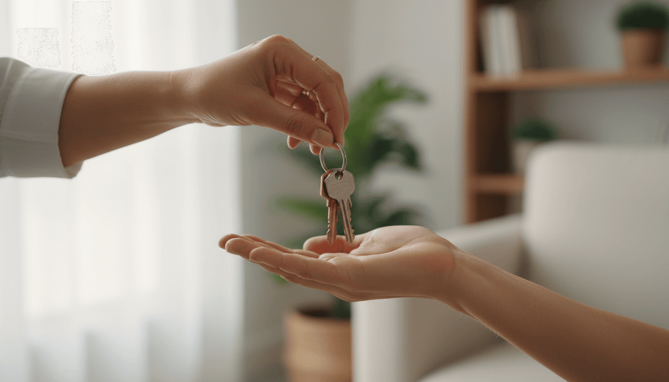 Keys being handed over representing welcoming new guests